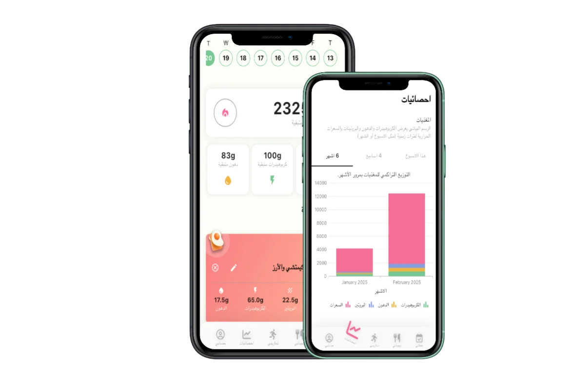 صورة شاشة تطبيق هيلثي بايتس لحساب السعرات الحرارية